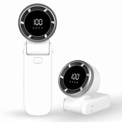 Techsuit - Ανεμιστήρας χειρός Premium Mini (A9) - με ψηφιακή οθόνη LED, επαναφορτιζόμενη θύρα USB-C, 5 ταχύτητες ανέμου, 5000mAh - Λευκό