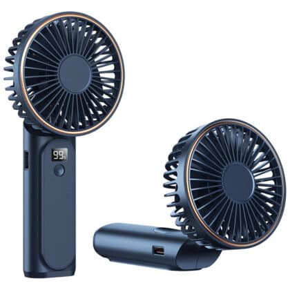 Techsuit - Ανεμιστήρας χειρός Premium Mini (M12) - με ψηφιακή οθόνη LED, επαναφορτιζόμενη θύρα USB-C, 6 ταχύτητες ανέμου, 5000mAh - Μπλε