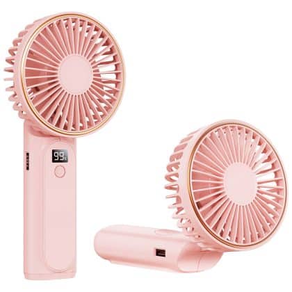 Techsuit - Ανεμιστήρας χειρός Premium Mini (M12) - με ψηφιακή οθόνη LED, επαναφορτιζόμενη θύρα USB-C, 6 ταχύτητες ανέμου, 5000mAh - Ροζ