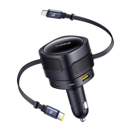Φορτιστής αυτοκινήτου Baseus Enjoyment Max με καλώδια USB-C+Lightning και θύρες USB-A+USB-C 90W Μαύρο