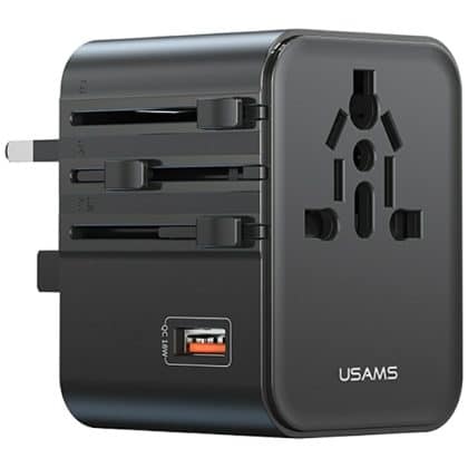 Προσαρμογέας φορτιστή ταξιδιού USAMS CC309 2xUSB-C 25W 4 σε 1 ΗΠΑ/Αυστραλία/ΕΕ/Ηνωμένο Βασίλειο μαύρο