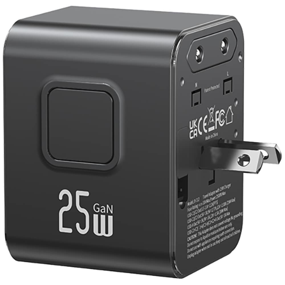 Προσαρμογέας φορτιστή ταξιδιού USAMS CC309 2xUSB-C 25W 4 σε 1 ΗΠΑ/Αυστραλία/ΕΕ/Ηνωμένο Βασίλειο μαύρο - Image 2