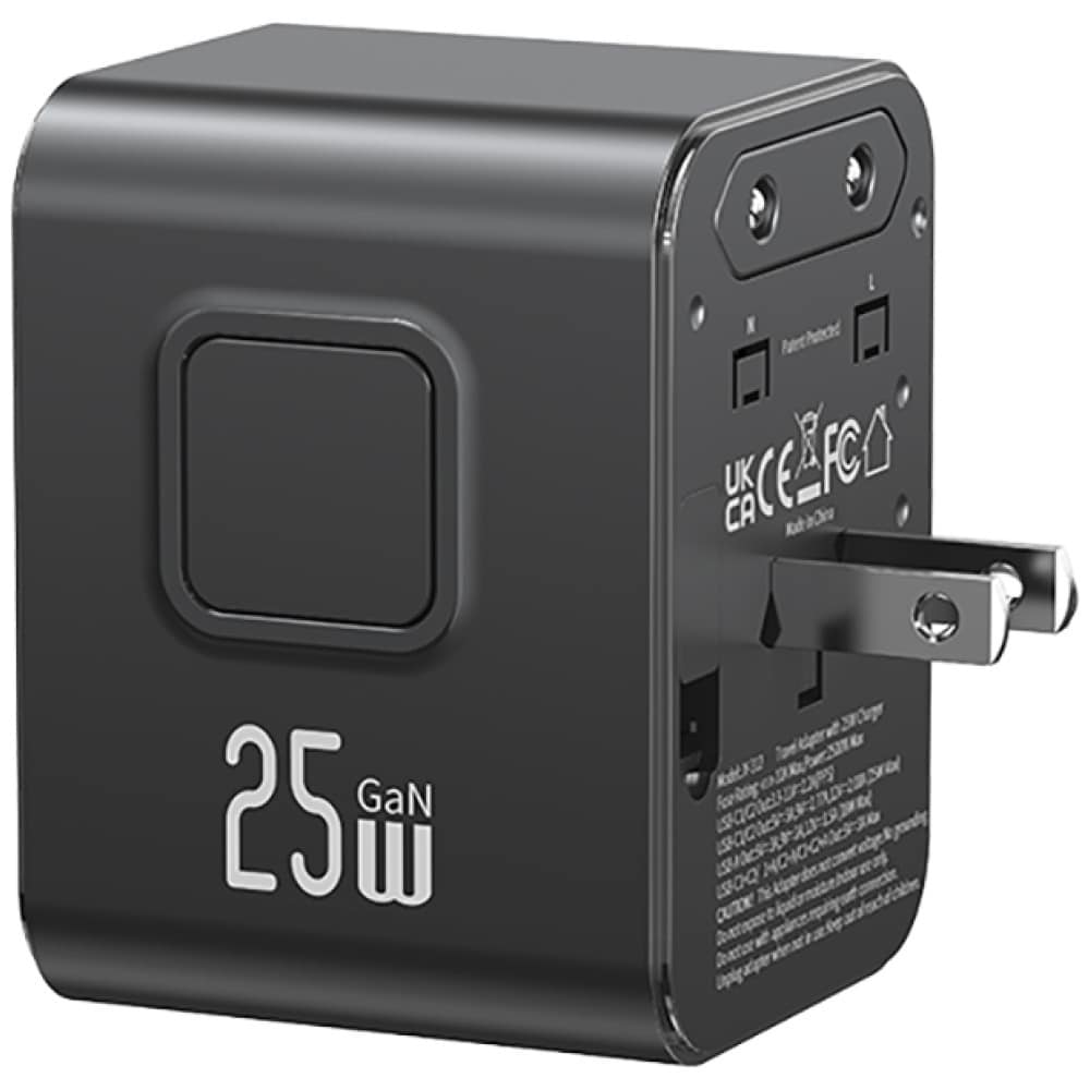 Προσαρμογέας φορτιστή ταξιδιού USAMS CC309 2xUSB-C 25W 4 σε 1 ΗΠΑ/Αυστραλία/ΕΕ/Ηνωμένο Βασίλειο μαύρο - Image 3