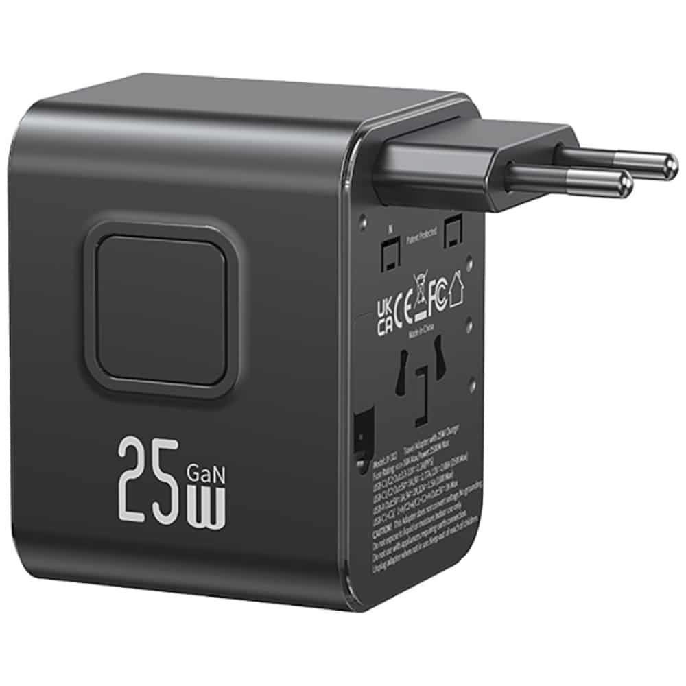 Προσαρμογέας φορτιστή ταξιδιού USAMS CC309 2xUSB-C 25W 4 σε 1 ΗΠΑ/Αυστραλία/ΕΕ/Ηνωμένο Βασίλειο μαύρο - Image 4