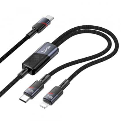Καλώδιο USB-C σε Lightning / USB-C Hoco U139 2 σε 1, 100W, 5A, 1.2m, Μαύρο
