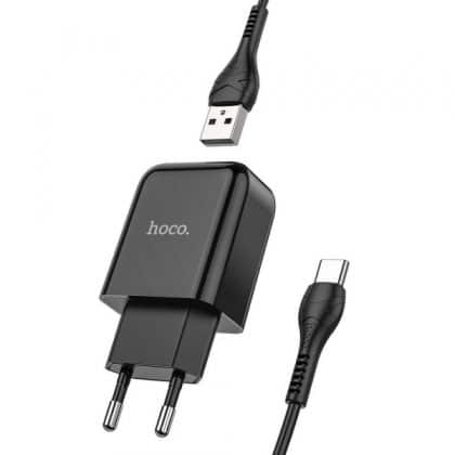 Φορτιστής τοίχου Hoco N2, 10W, 2A, 1 x USB-A, με καλώδιο USB-C, Μαύρο