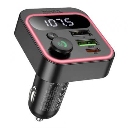Πομπός FM Bluetooth και φορτιστής αυτοκινήτου Hoco E85, 2 x USB-A - 1 x USB-C, Μαύρο