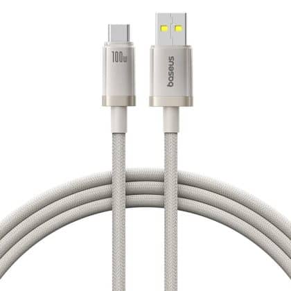 Baseus - Καλώδιο δεδομένων τιτανίου (P10378102G21-00) - USB σε Type-C 100W, Γρήγορη φόρτιση, 480Mbps, Νάιλον, 1m - Ασημί