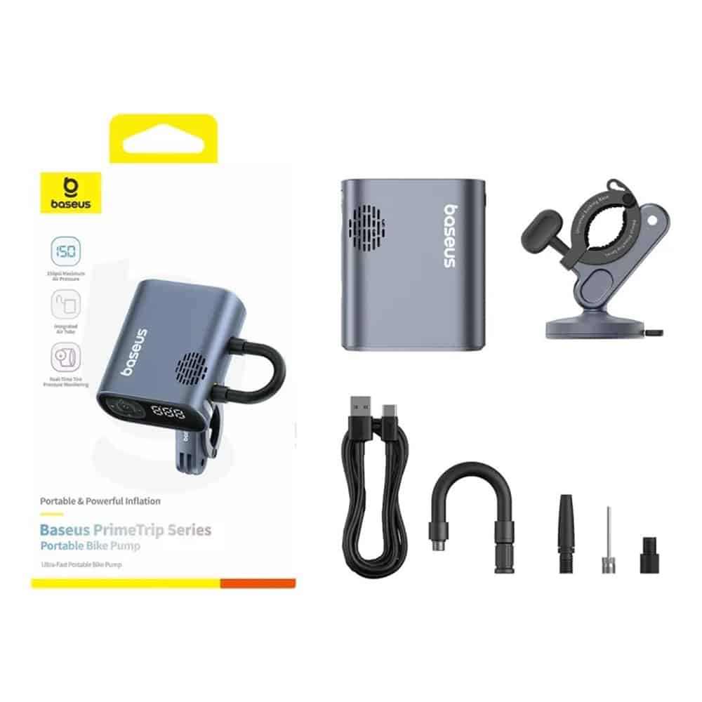 Baseus - Συμπιεστής Ποδηλάτου PrimeTrip Series (C11169000121-00) - Φορητός, Ένδειξη Πίεσης, 1750mAh, 150psi, Υπερταχύς - Μαύρος - Image 3