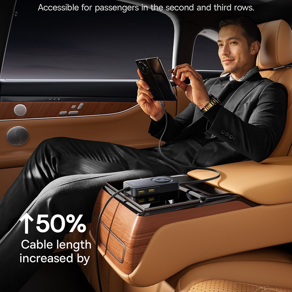 Baseus - Φορτιστής Αυτοκινήτου PrimeTrip VW1 (C00069000121-00) - 3x USB, 3x Type-C, 105W, Γρήγορη Φόρτιση, Καλώδιο Ανασυρόμενου 60W - Μαύρο - Image 3