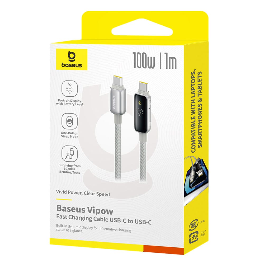 Baseus - Καλώδιο δεδομένων Vipow (P10381802851-00) - Type-C, Γρήγορη φόρτιση, Οθόνη, Λειτουργία αναστολής λειτουργίας, 100W, 1m - Galaxy Natural Titanium - Image 6