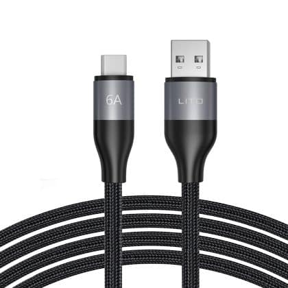 Lito - Καλώδιο δεδομένων (LD23T) - USB σε Type-C, Γρήγορη φόρτιση, Πλεγμένο νάιλον, 6A, 480 Mbps, 1m - Γκρι