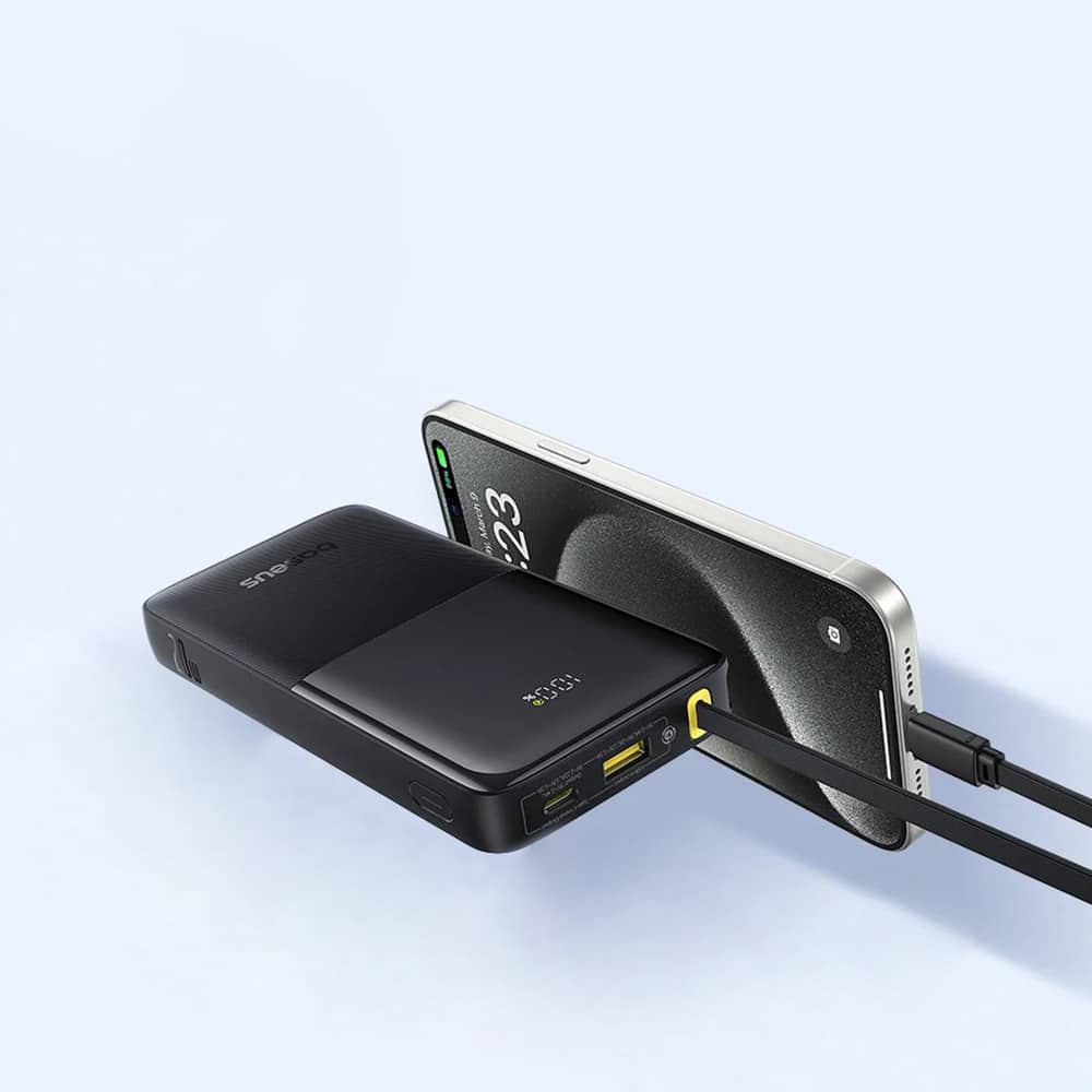 Baseus - Power Bank Bipow 2 (P10077101213-00) - με ενσωματωμένο καλώδιο USB-C, Type-C, USB, Έξυπνη οθόνη, 10000mAh, 20W - Λευκό - Image 3