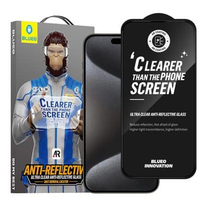 Blueo - Αντιανακλαστικό γυαλί HD - iPhone 15 / iPhone 16 - Μαύρο