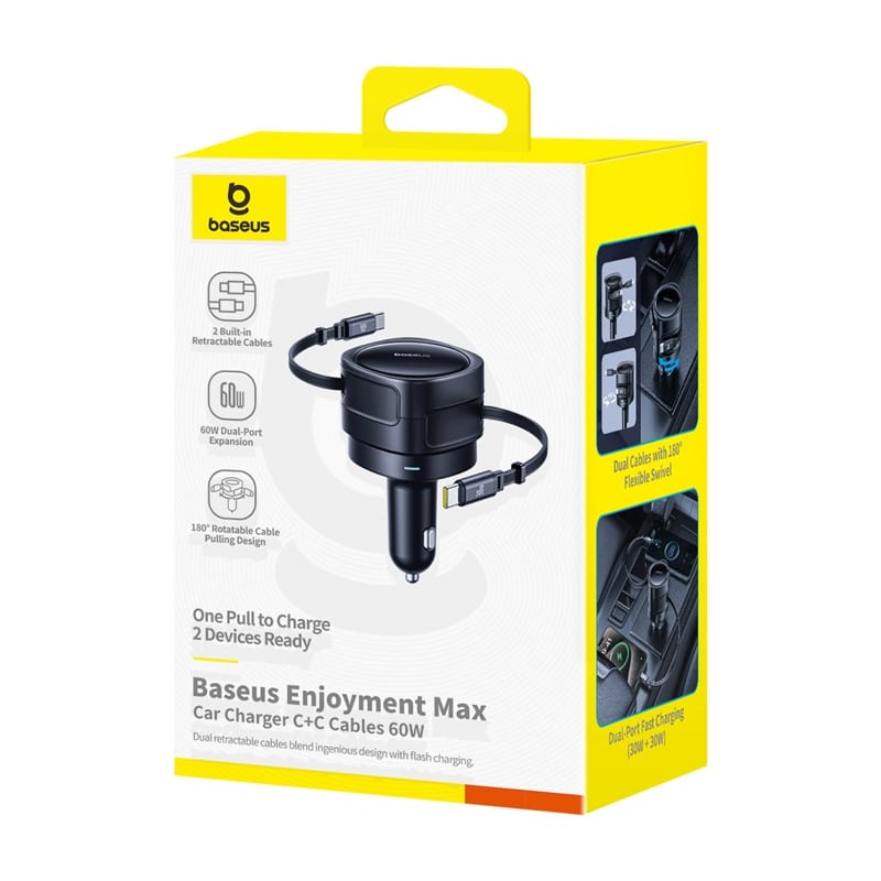 Baseus Enjoyment Max φορτιστής αυτοκινήτου με καλώδια USB-C+USB-C 60W Μαύρο - Image 7