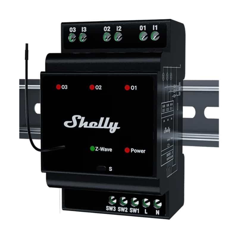Shelly Qubino Wave Pro 3 Z-Wave 3 καναλιών ρελέ ράγας DIN - Image 2