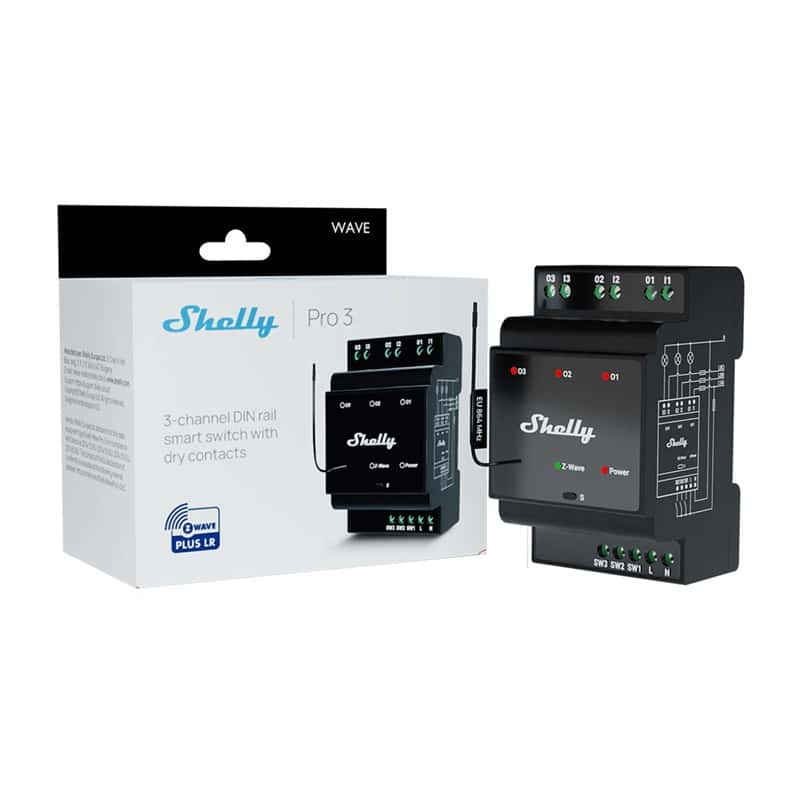 Shelly Qubino Wave Pro 3 Z-Wave 3 καναλιών ρελέ ράγας DIN - Image 3