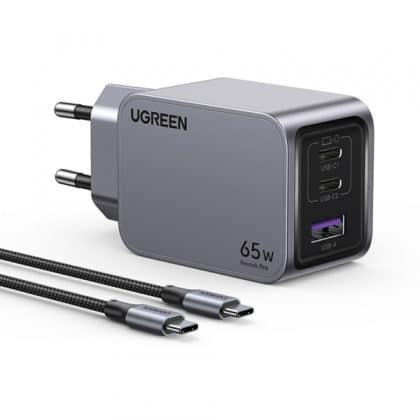 Φορτιστής τοίχου UGREEN X755 Nexode Pro, 65W, 3A, 1 x USB-A - 2 x USB-C, με καλώδιο USB-C, Γκρι