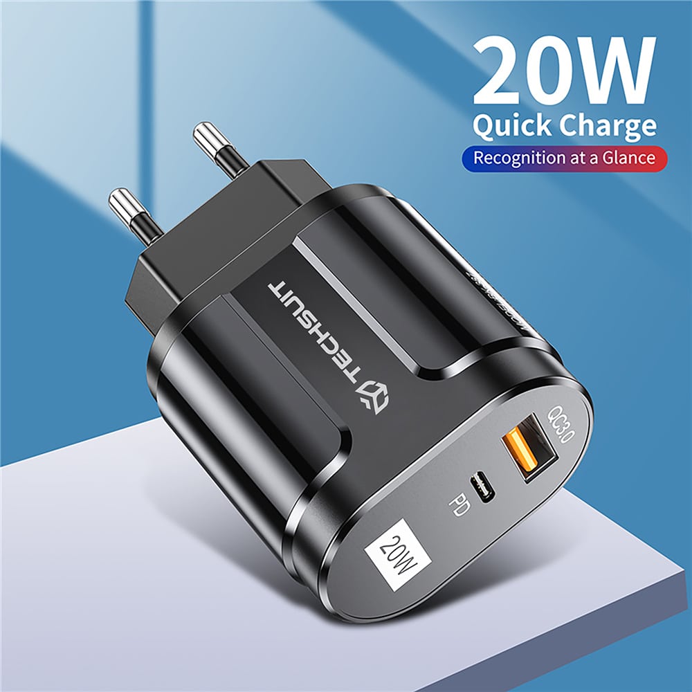 Techsuit - Φορτιστής τοίχου Premium (CHPD038) - USB-A, QC 3.0, USB-C, 20W - Λευκό - Image 5