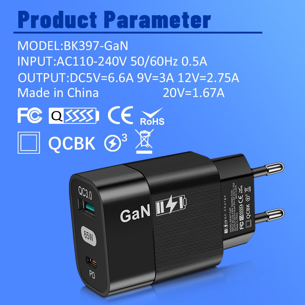 Techsuit - Φορτιστής τοίχου (CHPD131) - GaN, USB, Type-C, Γρήγορη Φόρτιση, 65W - Μαύρο - Image 3