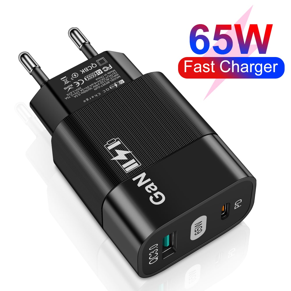 Techsuit - Φορτιστής τοίχου (CHPD131) - GaN, USB, Type-C, Γρήγορη Φόρτιση, 65W - Μαύρο - Image 2