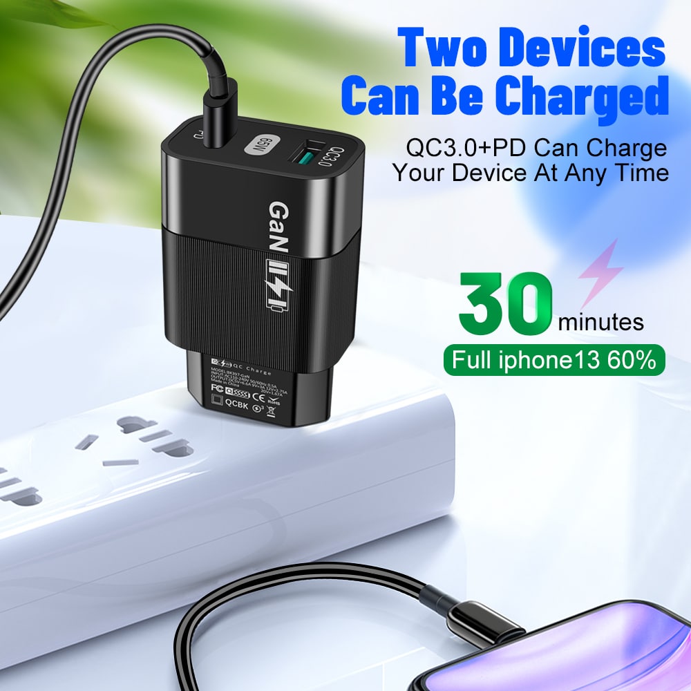 Techsuit - Φορτιστής τοίχου (CHPD131) - GaN, USB, Type-C, Γρήγορη Φόρτιση, 65W - Μαύρο - Image 4
