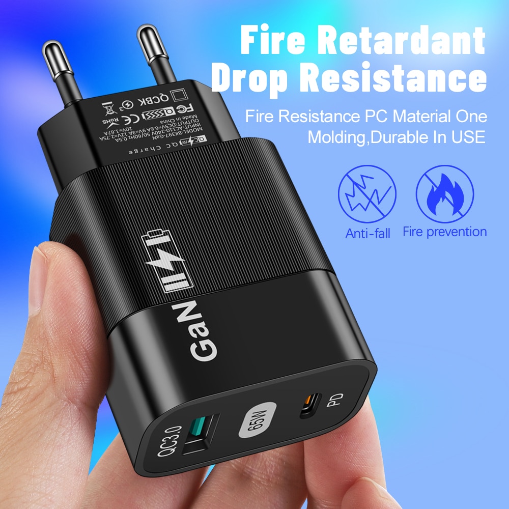 Techsuit - Φορτιστής τοίχου (CHPD131) - GaN, USB, Type-C, Γρήγορη Φόρτιση, 65W - Μαύρο - Image 5
