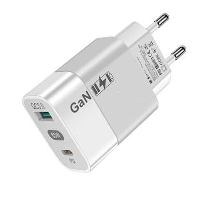 Techsuit - Φορτιστής τοίχου (CHPD131) - GaN, USB, Type-C, Γρήγορη Φόρτιση, 65W - Λευκό