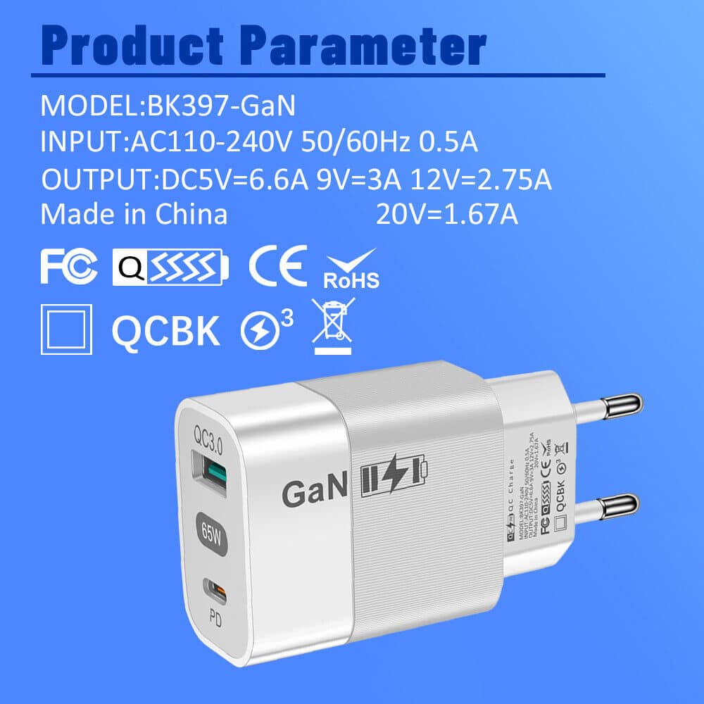 Techsuit - Φορτιστής τοίχου (CHPD131) - GaN, USB, Type-C, Γρήγορη Φόρτιση, 65W - Λευκό - Image 6