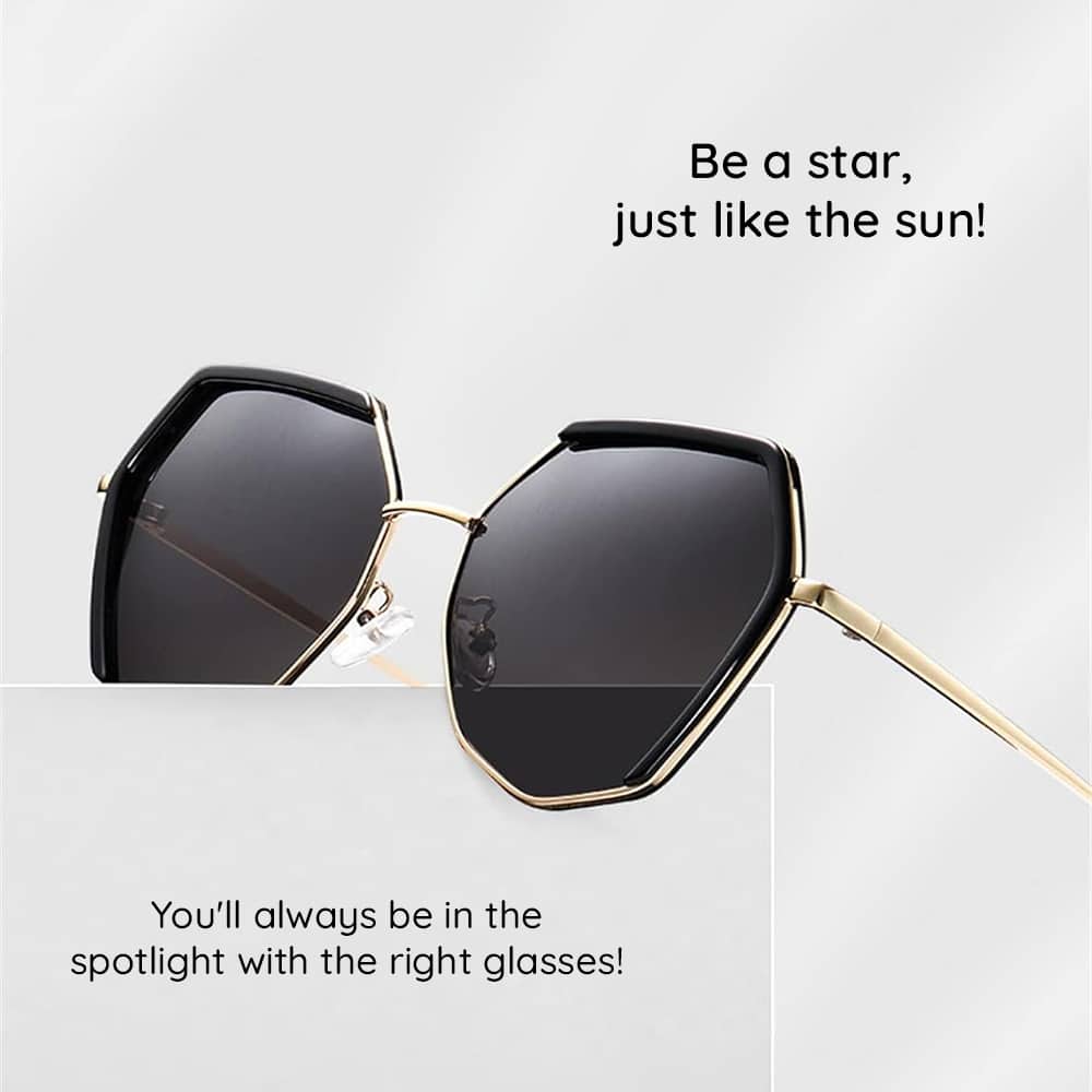 Techsuit - Polarized Γυαλιά Ηλίου (9768) - Εξάγωνα, με Προστασία UV και Μεταλλικό Πλαίσιο - Μαύρο / Ασημί / Γκρι One Size - Image 5
