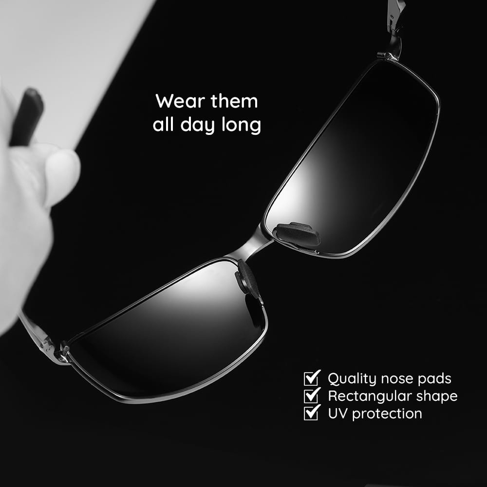 Techsuit - Ανδρικά Γυαλιά Ηλίου Polarized (559), με Προστασία UV και Μεταλλικό Πλαίσιο, Ορθογώνια - Μαύρο / Φωτοχρωμικά One Size - Image 6