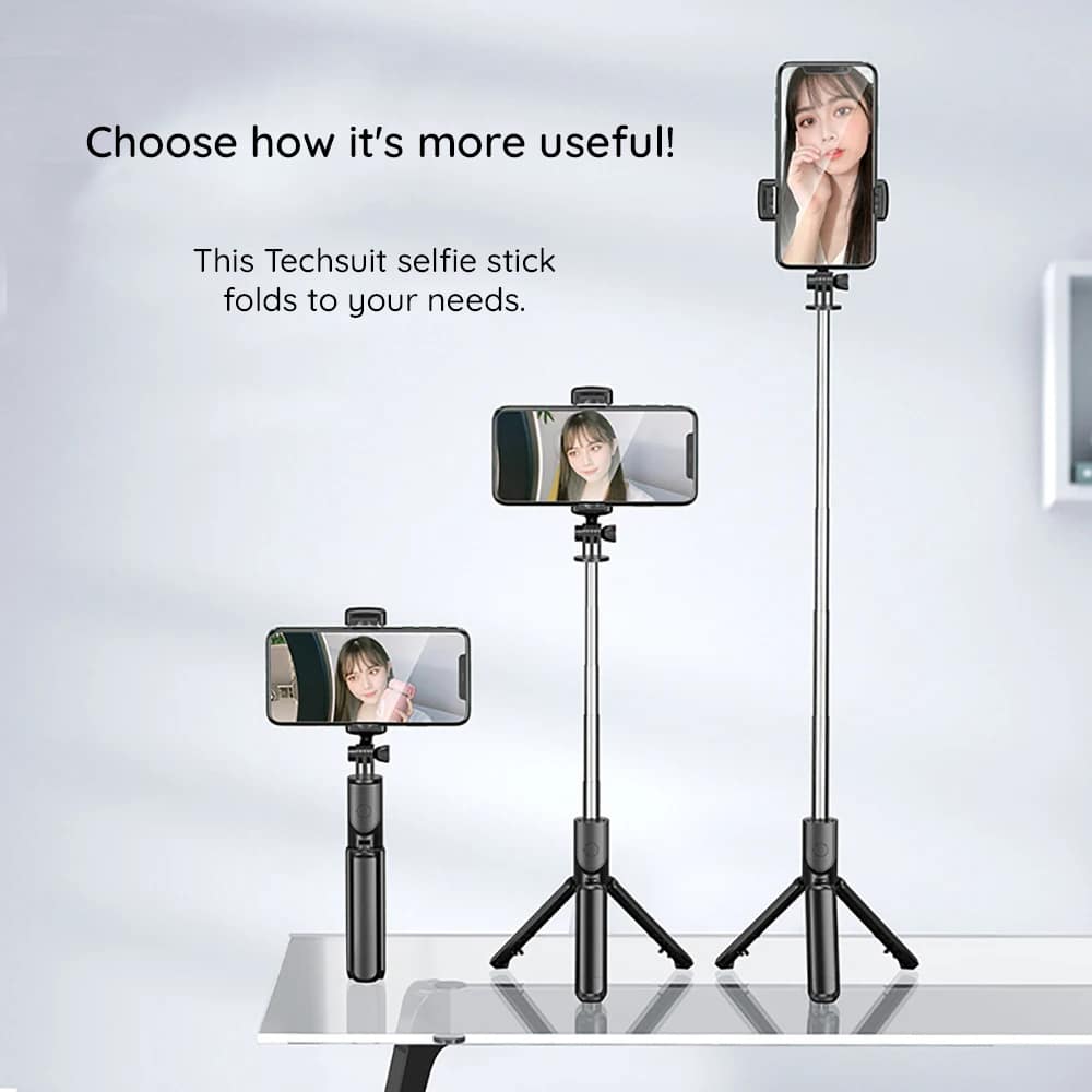 Techsuit - Selfie Stick (S03) - Stable and Compact Tripod Mount with Bluetooth Remote Control, 68cm - Black - Image 6