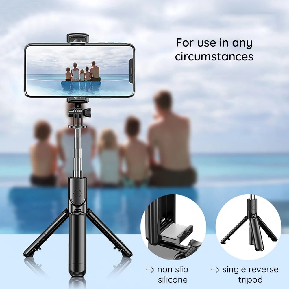 Techsuit - Selfie Stick (S03) - Stable and Compact Tripod Mount with Bluetooth Remote Control, 68cm - Black - Image 7