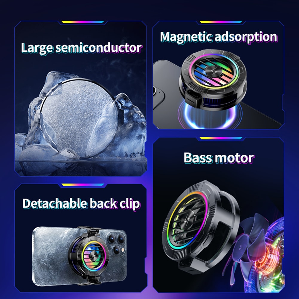 Techsuit - Ψύκτρα Τηλεφώνου (P66) - Μαγνητική, με RGB Φώτα, Αποσπώμενο Κλιπ, για iOS και Android - Μαύρο - Image 3