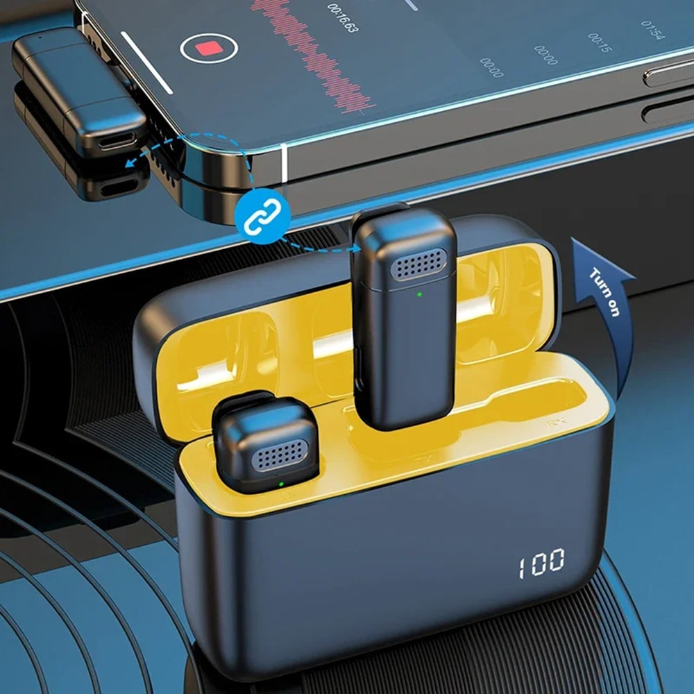 Techsuit - (2 συσκευασία) Μικρόφωνο Lavalier Wireless (LW3) - με Δέκτη, Lightning, Μείωση Θορύβου, 70mAh, Plug and Play - Μαύρο - Image 5