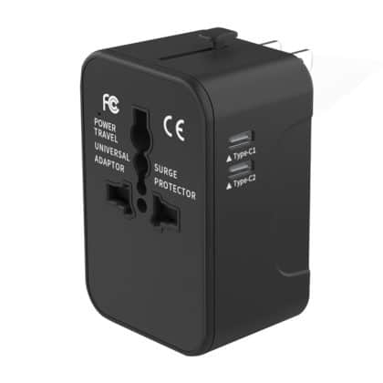 Techsuit - Προσαρμογέας Ταξιδιού (HHT202-2C) - 2 x USB-C, EU, UK, AUS, US - Μαύρο