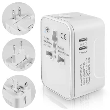 Techsuit - Προσαρμογέας Ταξιδιού (HHT202-2C) - 2 x USB-C, EU, UK, AUS, US - Λευκό
