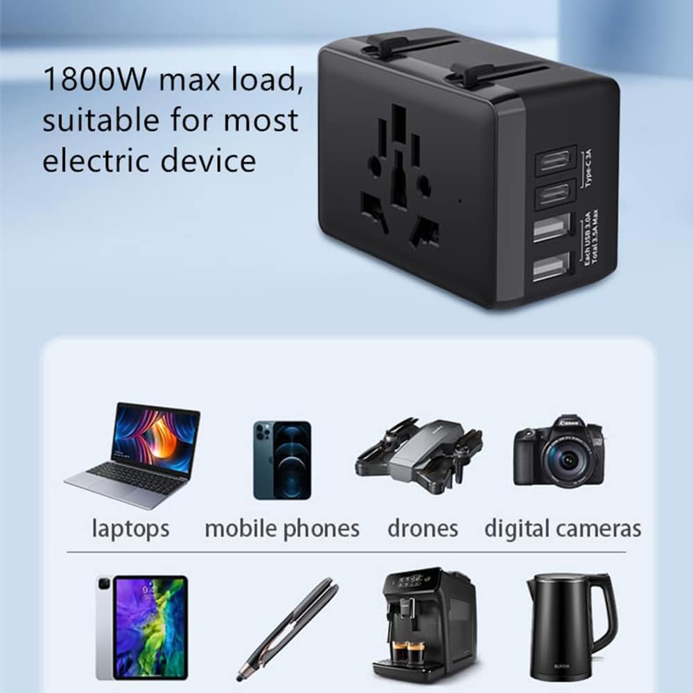 Techsuit - Προσαρμογέας Ταξιδιού (HHt204A) - 15W, 2xUSB-C, 2xUSB, EU σε UK, AUS, US - Λευκό - Image 5