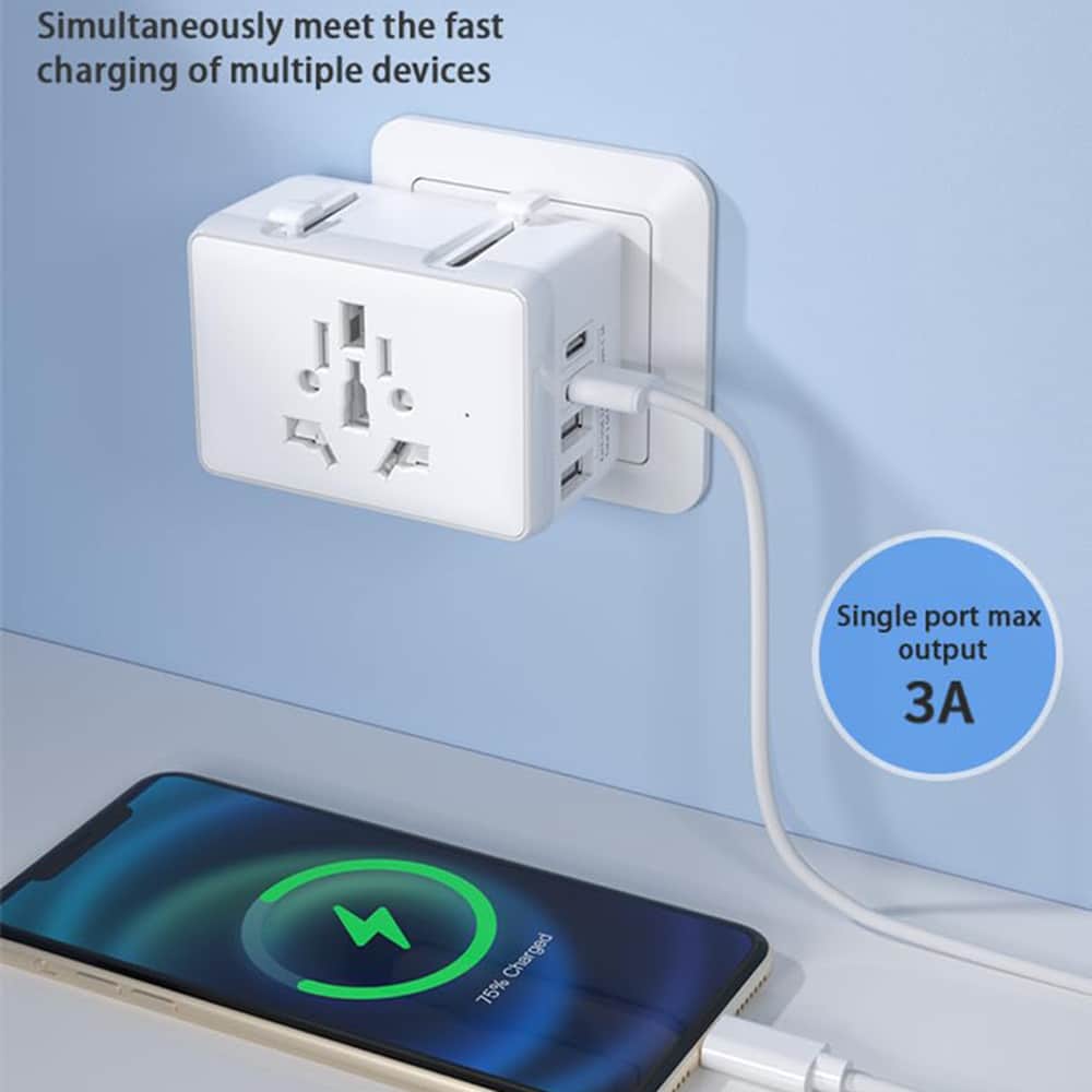 Techsuit - Προσαρμογέας Ταξιδιού (HHt204A) - 15W, 2xUSB-C, 2xUSB, EU σε UK, AUS, US - Λευκό - Image 2