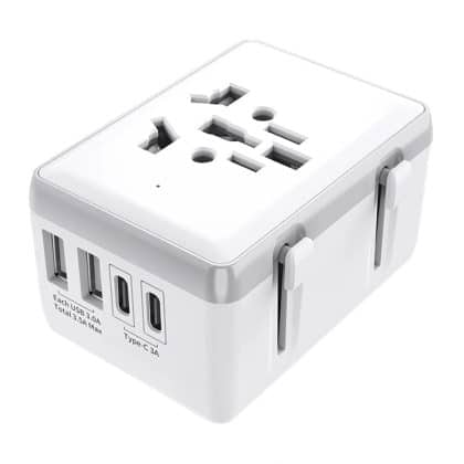 Techsuit - Προσαρμογέας Ταξιδιού (HHt204A) - 15W, 2xUSB-C, 2xUSB, EU σε UK, AUS, US - Λευκό