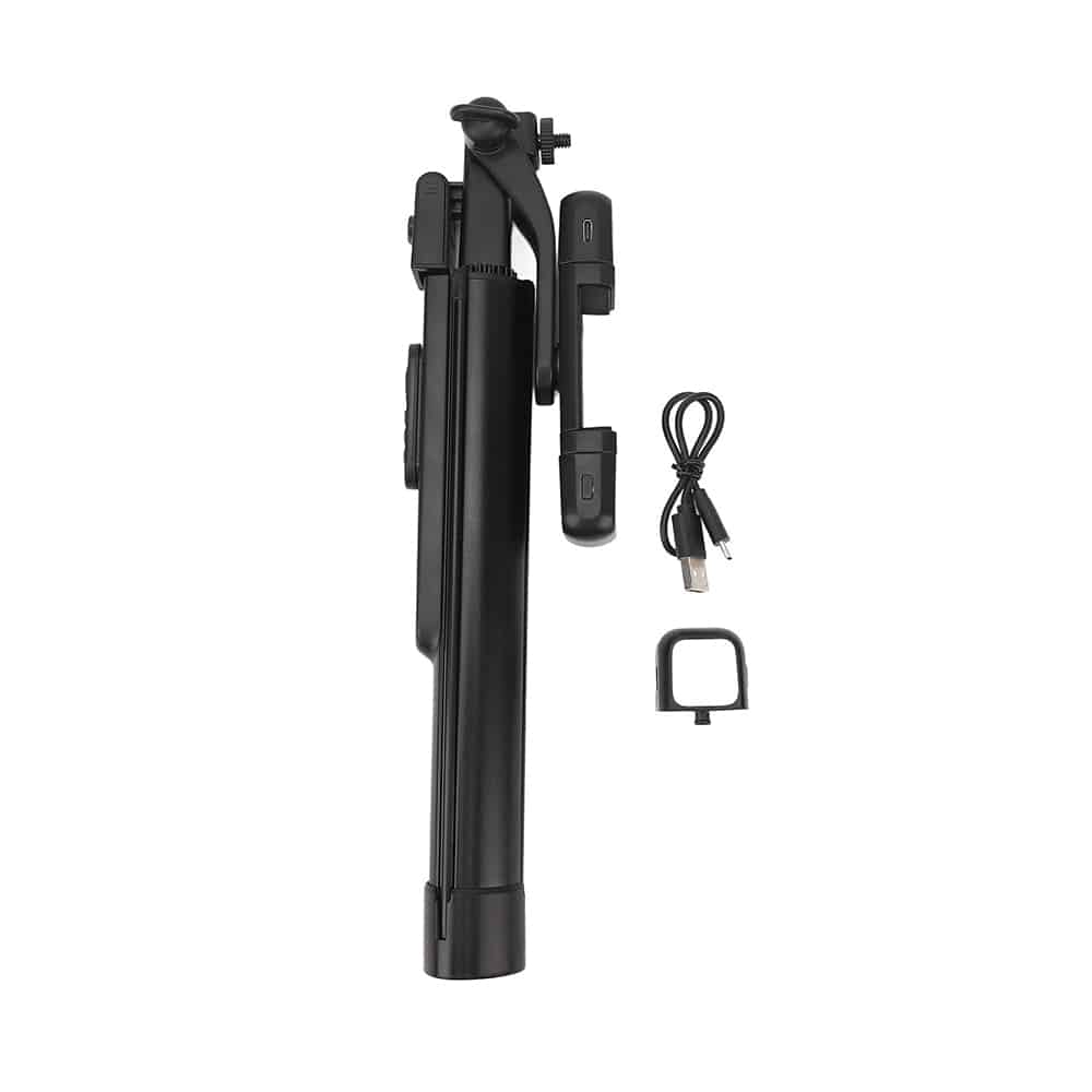 Techsuit - Selfie Stick (K30S) - Compact Tripod Mount, Bluetooth Remote Control, Double LED Light, Foldable, 167cm - Black - Image 7