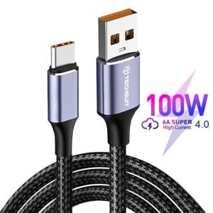 Techsuit - Καλώδιο Δεδομένων (UCB320-Z) - USB σε Type-C, Υπερταχεία Φόρτιση, 100W, 480Mbps, 6A, Νάιλον, Αλουμινένιο Κράμα, 1m - Μαύρο