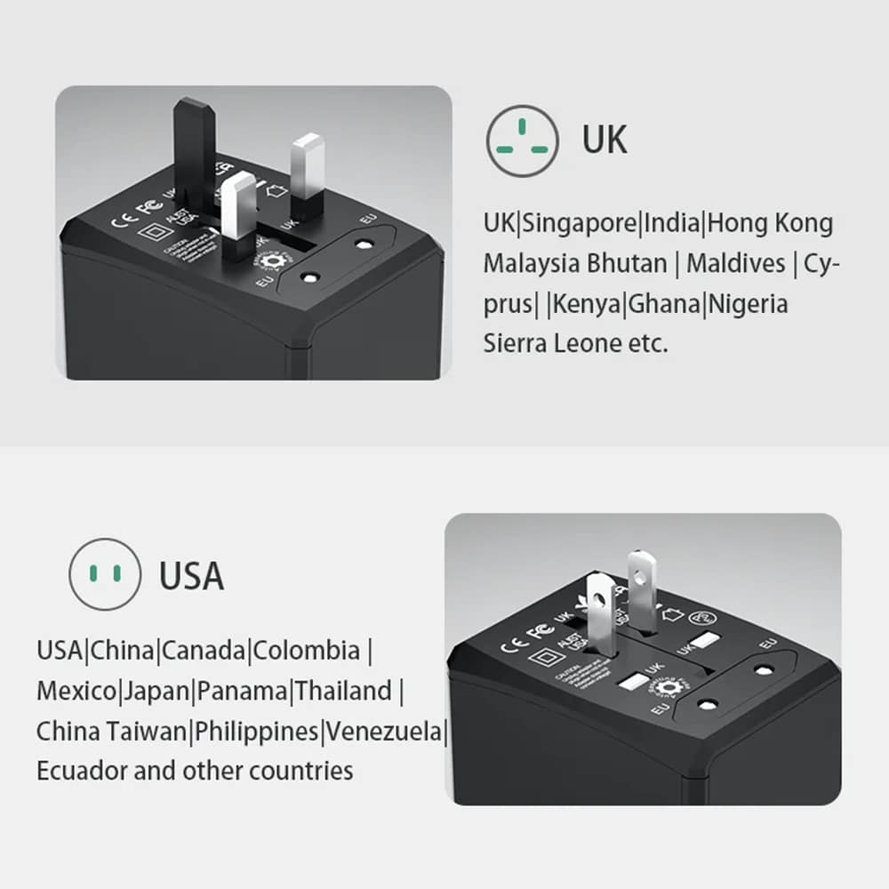 Techsuit - Προσαρμογέας Ταξιδίου (HHT904) - PD15W, 3 x USB, Type-C, EU, UK, AUS, US - Μαύρο - Image 5