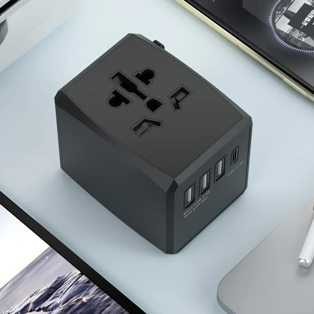 Techsuit - Προσαρμογέας Ταξιδίου (HHT904) - PD15W, 3 x USB, Type-C, EU, UK, AUS, US - Μαύρο - Image 2