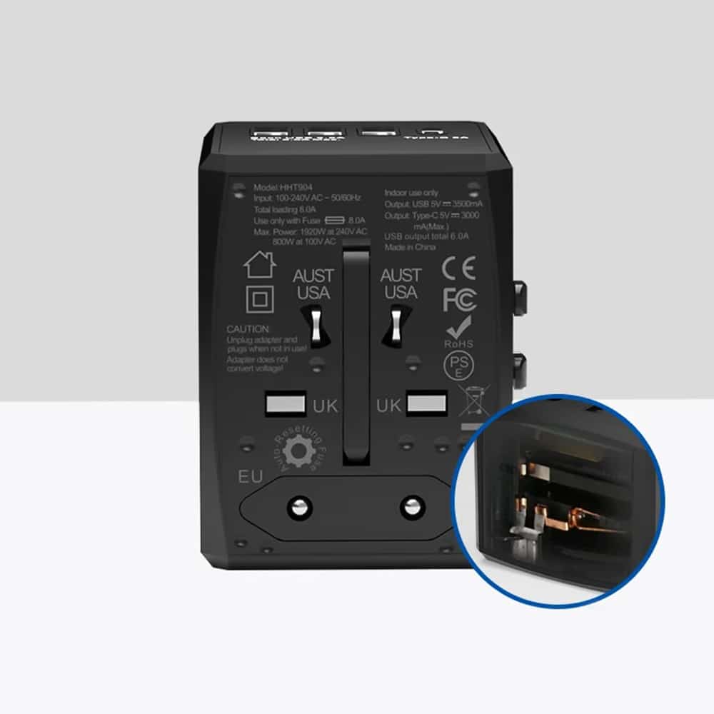 Techsuit - Προσαρμογέας Ταξιδίου (HHT904) - PD15W, 3 x USB, Type-C, EU, UK, AUS, US - Μαύρο - Image 7