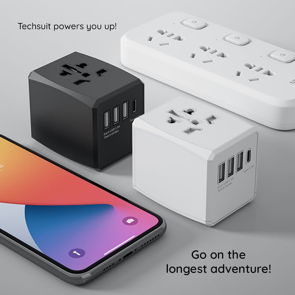 Techsuit - Προσαρμογέας Ταξιδιού (HHT904) - PD30W, 3 x USB, Type-C, EU, UK, AUS, US - Λευκό - Image 6