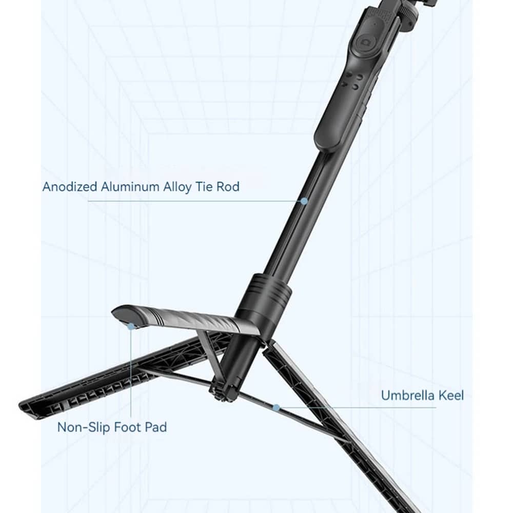 Techsuit - Selfie Stick (K28) - Compact Tripod Mount with Bluetooth Remote Control, 360, Foldable, 175cm - Black - Image 4
