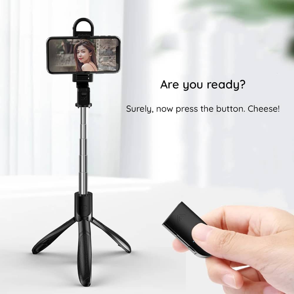 Techsuit - Selfie Stick (S01-S) - Compact Tripod Mount with Bluetooth Remote Control, LED Fill Light, Foldable, 70cm - Black - Image 5