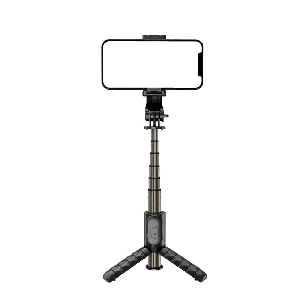 Techsuit - Mini Selfie Stick (Q10) - Stable Gimbal/Tripod with Bluetooth Remote Control, Fill Light, 360 Rotation, 68cm - Black - Image 2