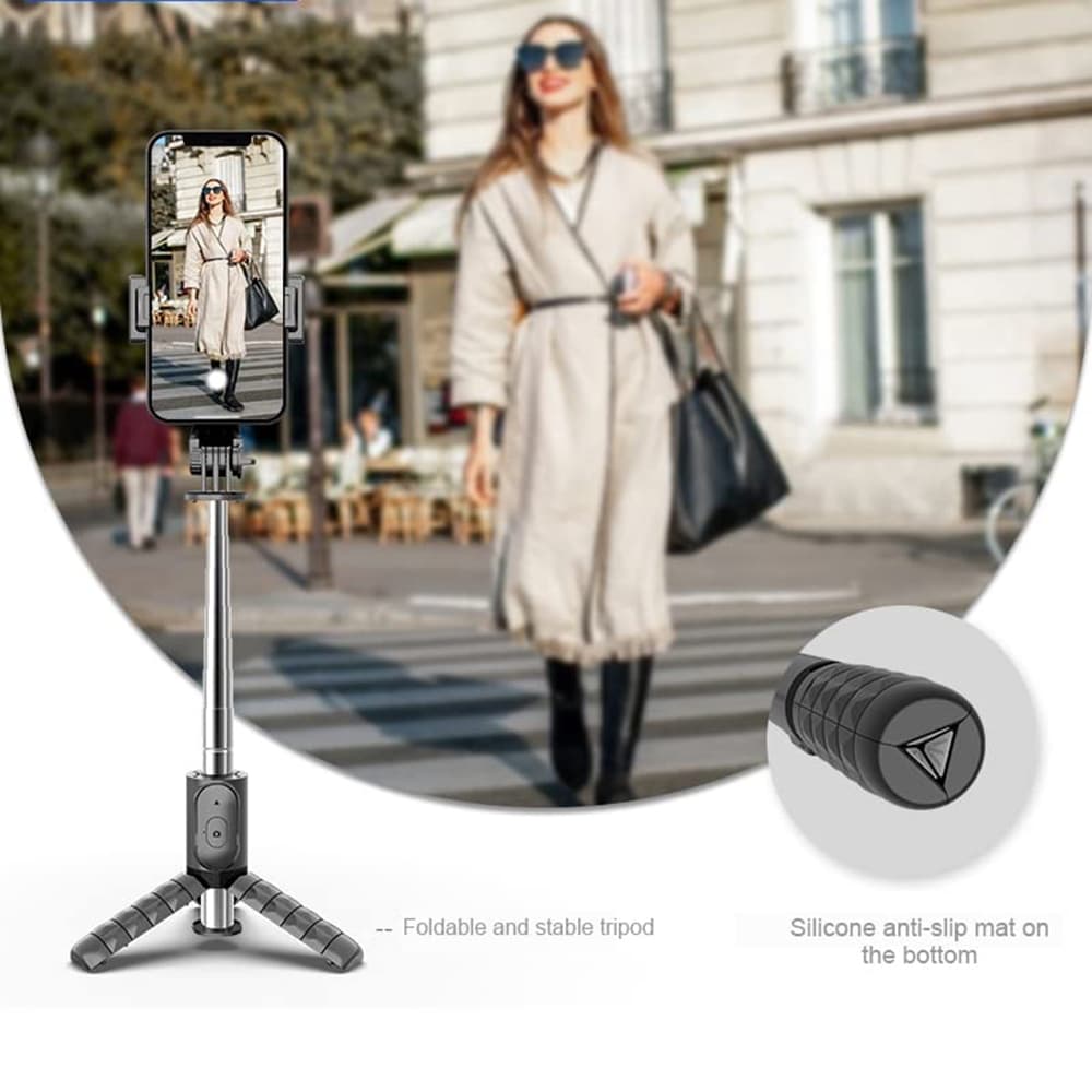 Techsuit - Mini Selfie Stick (Q10) - Stable Gimbal/Tripod with Bluetooth Remote Control, Fill Light, 360 Rotation, 68cm - Black - Image 5